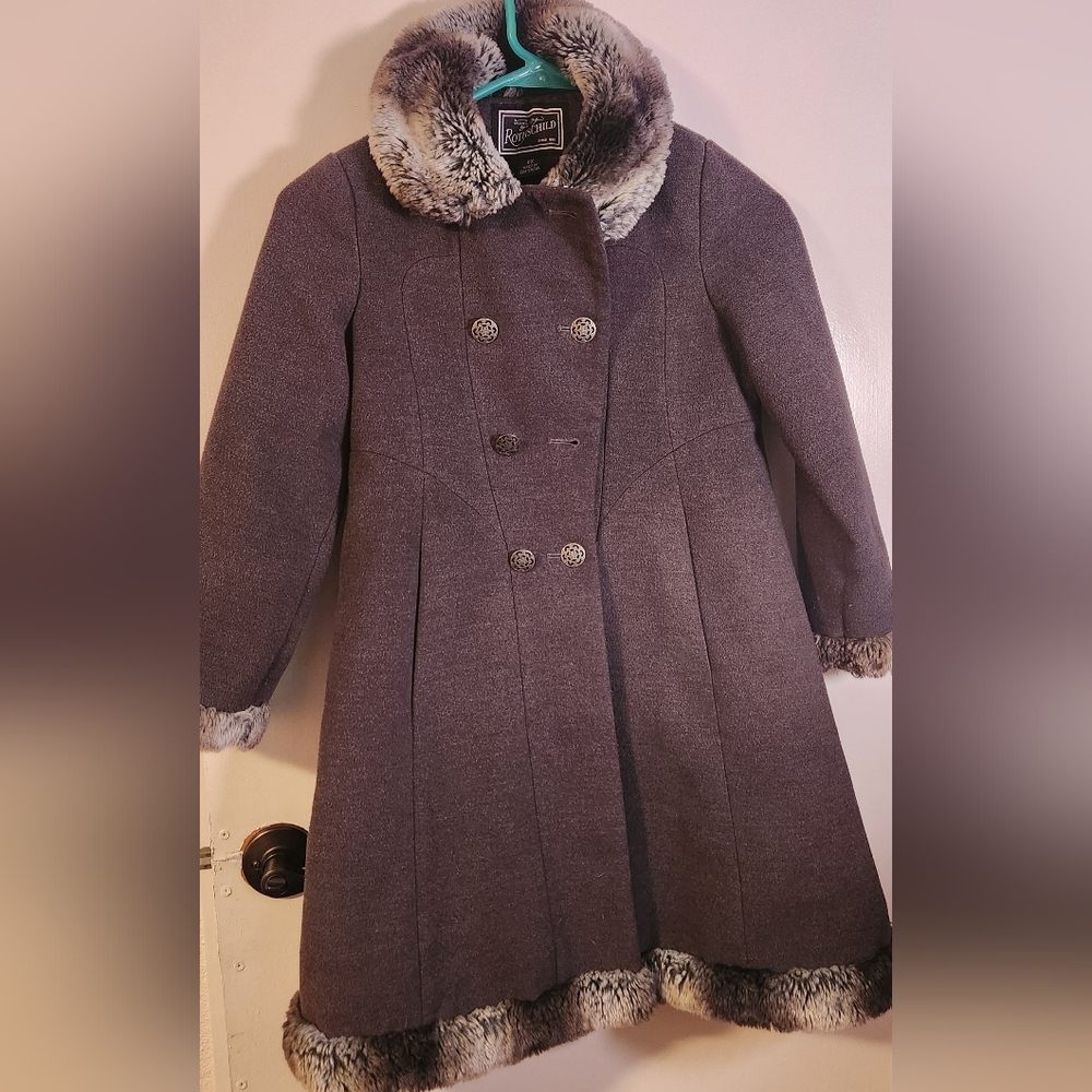 Gray Faux Fur Trimmed Girl's Coat